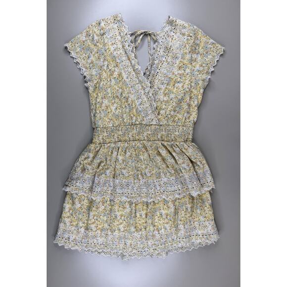 American Eagle Women’s Floral Eyelet Tiered Mini Dress L Yellow Boho Lace Cotton - Picture 6 of 15